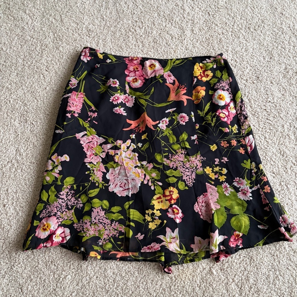 Drama vintage 90s 2000s floral a line cottage core silk mini skirt size 10